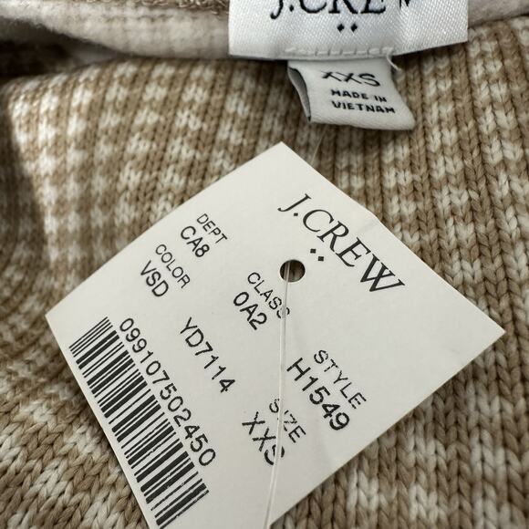 J. Crew Top Women XXS Houndstooth Beige Long Sleeve Funnelneck Pullover Preppy - Picture 12 of 14